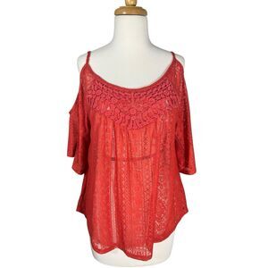 Eyeshadow Burnt Orange Crochet Lace Top Cold Shoulder Sz M